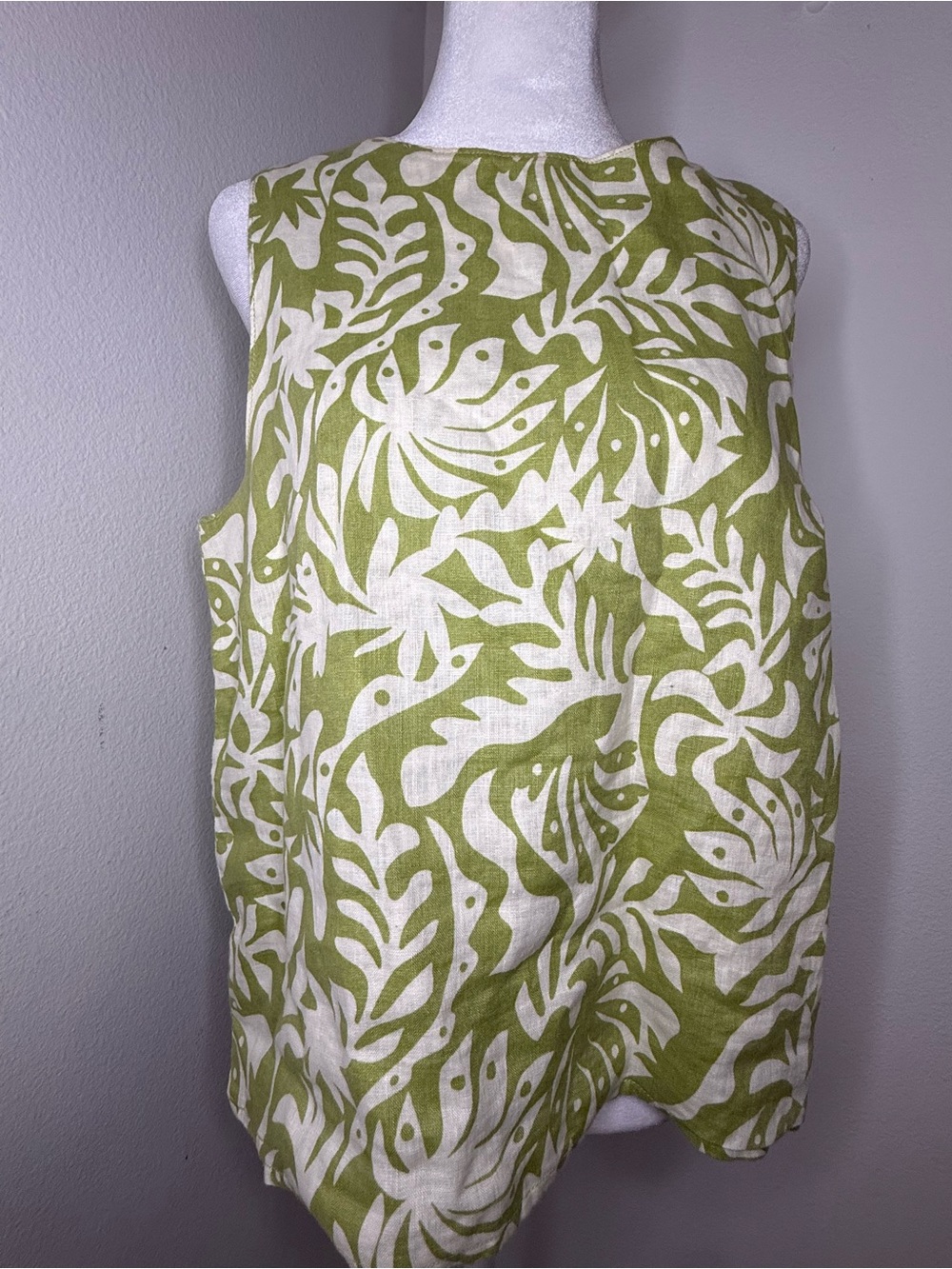 Rachel Zoe 100% Linen Green Tropical Print Sleeveless Top M - Picture 4 of 5